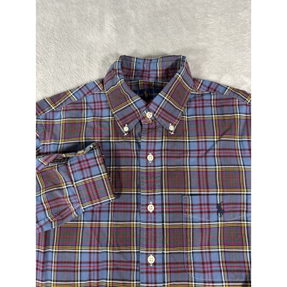 Ralph Lauren Shirt Men's Small Blue Plaid Button Up Long Sleeve Pony Pocket